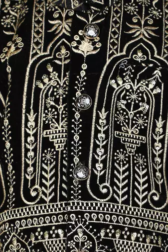 Black zari embriodered coton silk ethnic jacket with kurta set