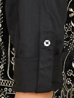 Black zari embriodered coton silk ethnic jacket with kurta set 5