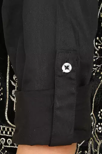 Black zari embriodered coton silk ethnic jacket with kurta set