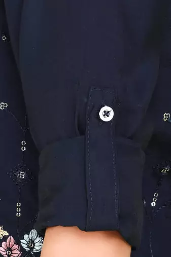 Navy blue cotton silk embriodered ethnic jacket with kurta set