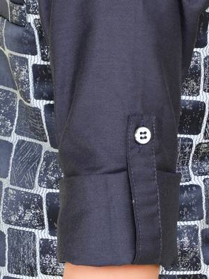 Navy blue woven jaquard brick pattern ethnic jacket with kurta set 5