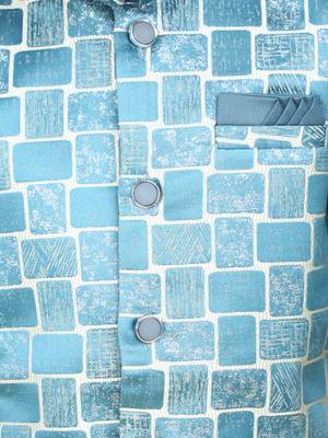 Teal woven jaquard brick pattern ethnic jacket with kurta set 4