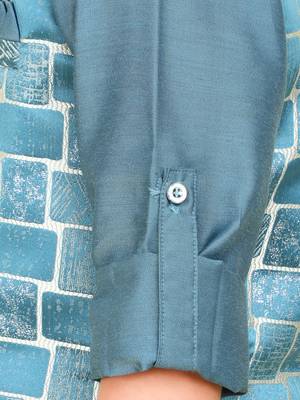 Teal woven jaquard brick pattern ethnic jacket with kurta set 5