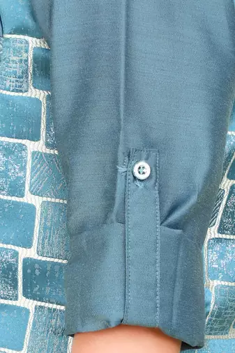 Teal woven jaquard brick pattern ethnic jacket with kurta set