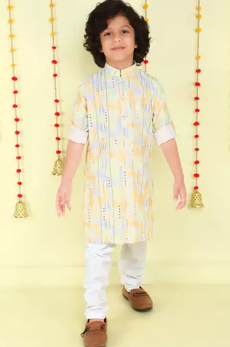 Multicolor mirror embriodered cotton kurta with pyjama set