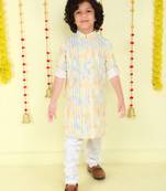 Multicolor mirror embriodered cotton kurta with pyjama set