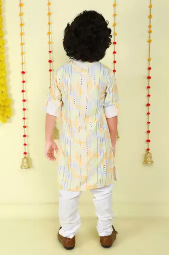Multicolor mirror embriodered cotton kurta with pyjama set