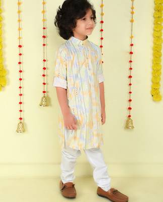 Multicolor mirror embriodered cotton kurta with pyjama set 3