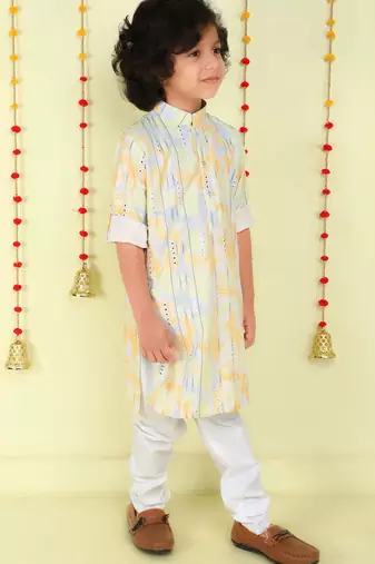 Multicolor mirror embriodered cotton kurta with pyjama set