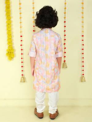 Pink mirror embriodered cotton kurta with pyjama set 2