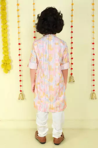Pink mirror embriodered cotton kurta with pyjama set