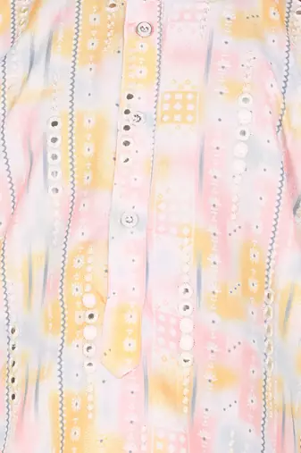Pink mirror embriodered cotton kurta with pyjama set