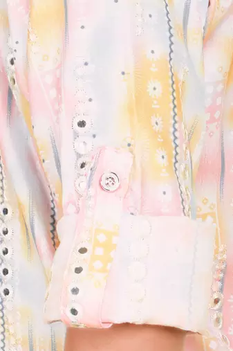 Pink mirror embriodered cotton kurta with pyjama set