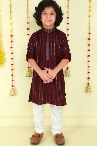 Wine foil stripes woven kurta and pyjama set