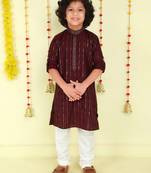 Wine foil stripes woven kurta and pyjama set