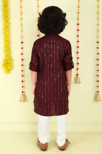 Wine foil stripes woven kurta and pyjama set