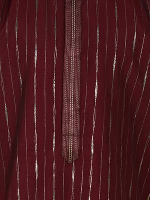 Wine foil stripes woven kurta and pyjama set 4
