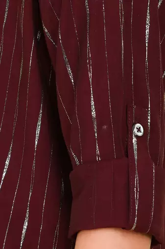 Wine foil stripes woven kurta and pyjama set