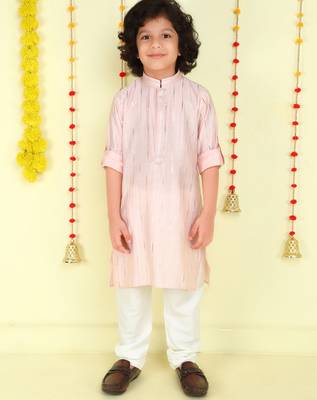 Peach foil stripes woven kurta and pyjama set 1