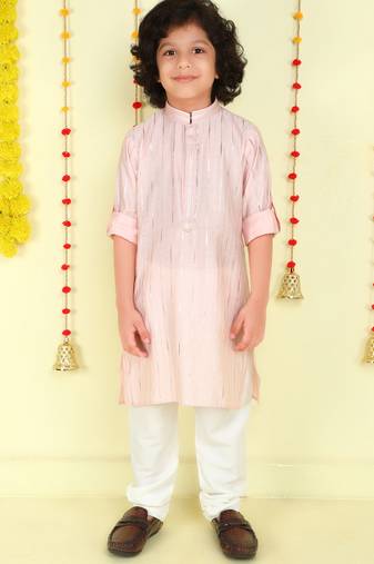 Peach foil stripes woven kurta and pyjama set