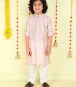 Peach foil stripes woven kurta and pyjama set