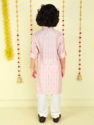 Peach foil stripes woven kurta and pyjama set 2