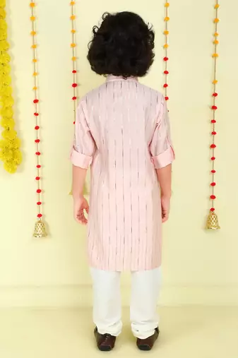 Peach foil stripes woven kurta and pyjama set