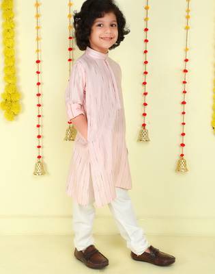 Peach foil stripes woven kurta and pyjama set 3