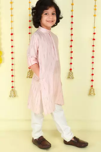Peach foil stripes woven kurta and pyjama set