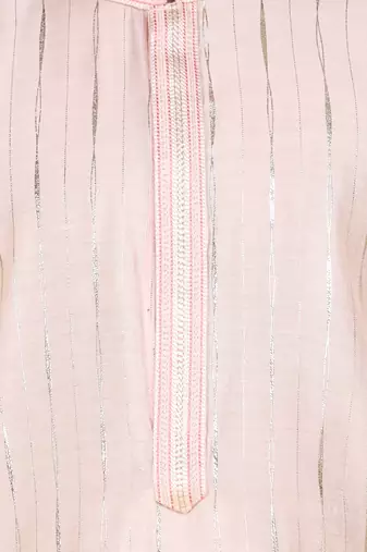 Peach foil stripes woven kurta and pyjama set