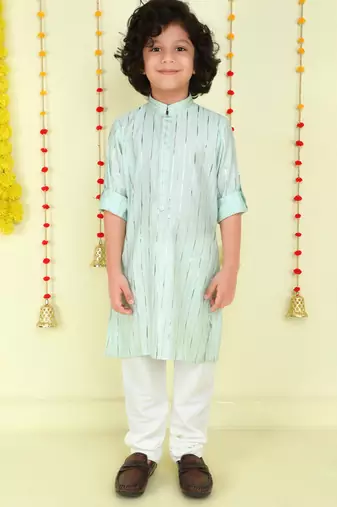 Sea green foil stripes woven kurta and pyjama set