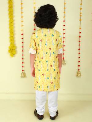 Yellow mirror embriodered cotton kurta with pyjama set 2