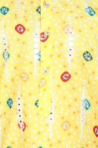 Yellow mirror embriodered cotton kurta with pyjama set
