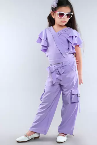 Lilac wrap style solid embriodered co-ord set