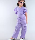 Lilac wrap style solid embriodered co-ord set