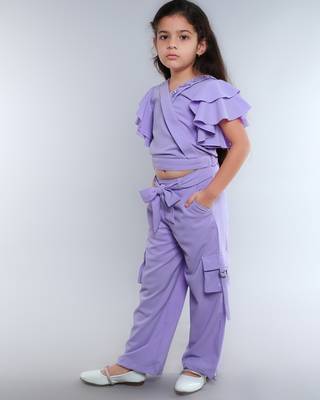 Lilac wrap style solid embriodered co-ord set 2