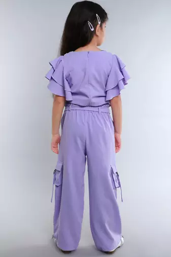 Lilac wrap style solid embriodered co-ord set