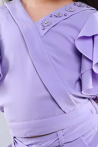 Lilac wrap style solid embriodered co-ord set