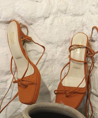Orange solid synthetic leather heels 1