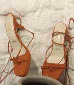Orange solid synthetic leather heels