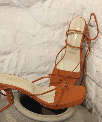 Orange solid synthetic leather heels 2