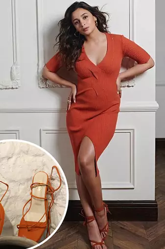 Orange solid synthetic leather heels