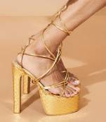 Gold solid synthetic leather heels