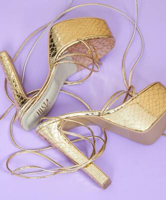 Gold solid synthetic leather heels 3