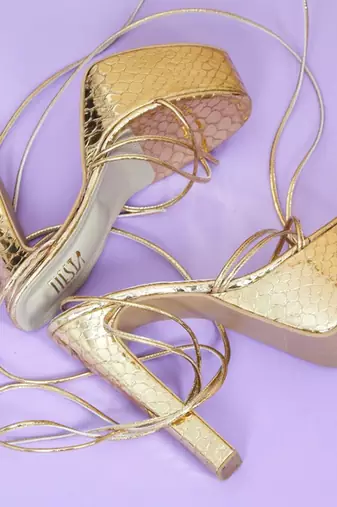 Gold solid synthetic leather heels