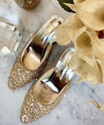 Gold woven synthetic leather heels 2