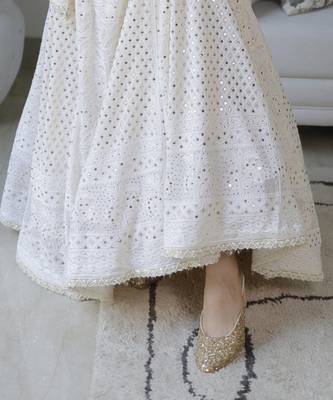 Gold woven synthetic leather heels 4