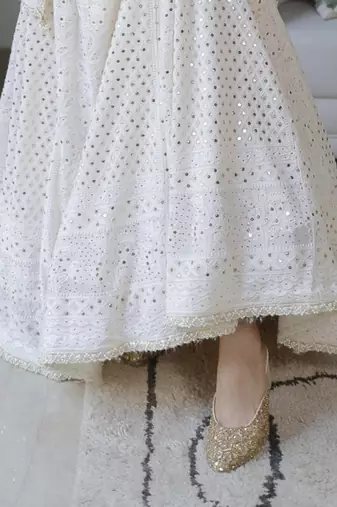 Gold woven synthetic leather heels
