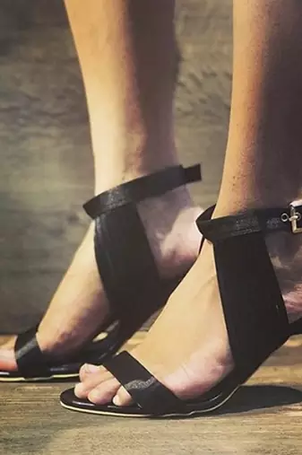 Black solid leather heels
