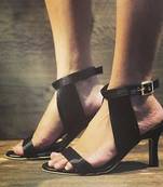 Black solid leather heels